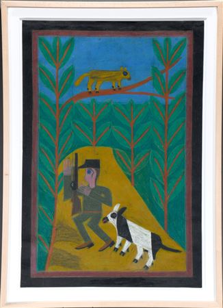 Hunting With Dog by Eddie Arning - Auction record, sale price, and art valuation. Compare with similar artists and explore comparable artworks.