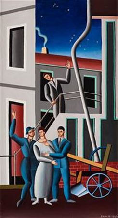Sample artwork by Axel Olson (1899 - 1986), known for modernist paintings and drawings - View similar artists and auction records