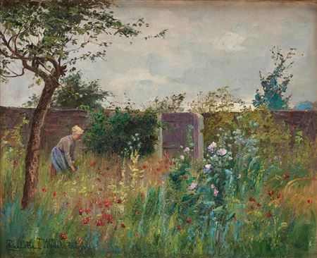 Woman in a Blooming Garden by Charlotte Constance Wahlstrom - Auction record, sale price, and art valuation. Compare with similar artists and explore comparable artworks.