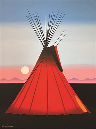 Sample artwork by Allen KnowsHisGun (Born 1978), known for realist painting, native-american culture - View similar artists and auction records