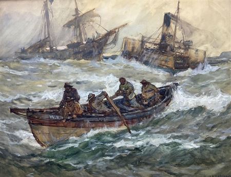 Steam Tug Bringing in Distressed Sailing Vessel by Joseph John Richard Bagshawe - Auction record, sale price, and art valuation. Compare with similar artists and explore comparable artworks.
