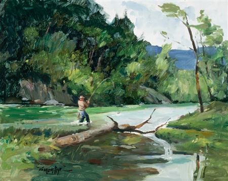 Fly Fisherman by Vernon Nye - Auction record, sale price, and art valuation. Compare with similar artists and explore comparable artworks.