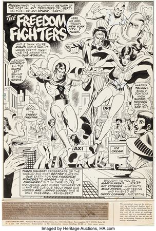Freedom Fighters #1 Splash Page 1 Original Art (Marvel, 1976) by Ric Estrada - Auction record, sale price, and art valuation. Compare with similar artists and explore comparable artworks.