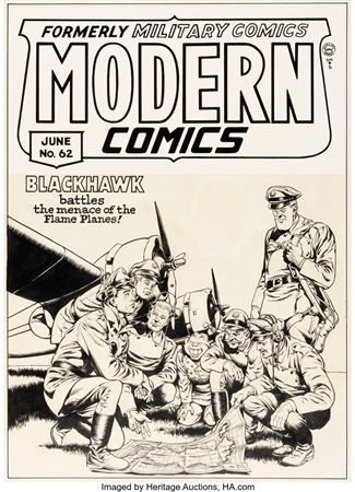 Reed Crandall Modern Comics #62 Blackhawk Cover Original Art (Quality, 1947) by Reed Crandall - Auction record, sale price, and art valuation. Compare with similar artists and explore comparable artworks.