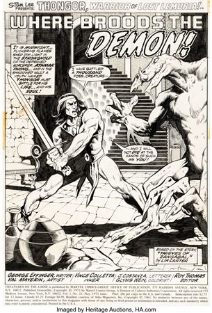 Val Mayerik and Vince Colletta Creatures on the Loose #23 Complete 15-Page Thongor Story Original Art (Marvel, 1973) by Val Mayerik - Auction record, sale price, and art valuation. Compare with similar artists and explore comparable artworks.