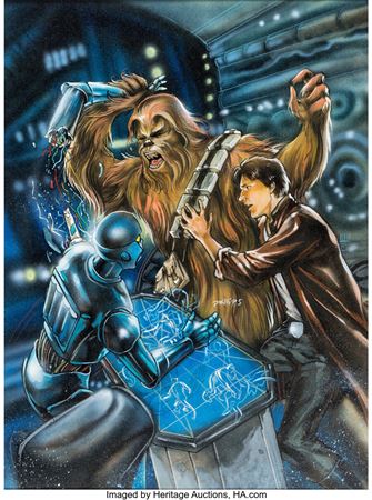 Joe Phillips Star Wars Galaxy Series 2 "New Visions 2" #261 Han Solo and Chewbacca Trading Card Painting Original Art (Topps, 1994) by Joe Phillips - Auction record, sale price, and art valuation. Compare with similar artists and explore comparable artworks.