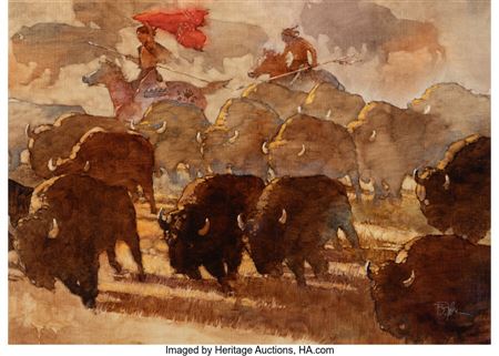 Buffalo Hunt, Boys Life Magazine interior by Bart John Forbes - Auction record, sale price, and art valuation. Compare with similar artists and explore comparable artworks.