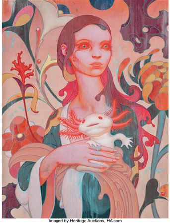 Lady with an Axolotl by James Jean - Auction record, sale price, and art valuation. Compare with similar artists and explore comparable artworks.