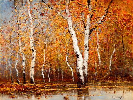 Autumn Birch Groves by Bela Von Spanyi - Auction record, sale price, and art valuation. Compare with similar artists and explore comparable artworks.