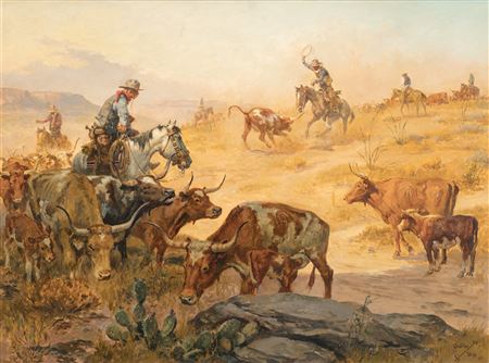 Cutting Out Mexican Cows by Charlie Dye - Auction record, sale price, and art valuation. Compare with similar artists and explore comparable artworks.