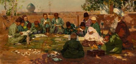 Sample artwork by Peter MacGregor Wilson (1856 - 1928), known for portrait, figure, sea-and landscape painting, oriental genre - View similar artists and auction records