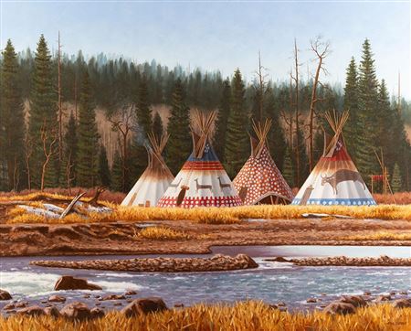 Sample artwork by Paul Surber (Born 1942), known for frontier genre, indians and landscape painting - View similar artists and auction records