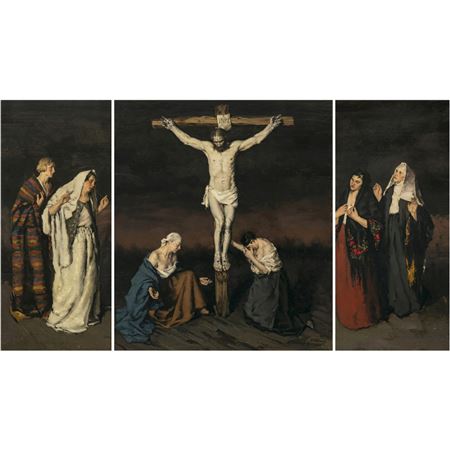 Triptych with the Crucifixion of Christ by Peter Kalman - Auction record, sale price, and art valuation. Compare with similar artists and explore comparable artworks.
