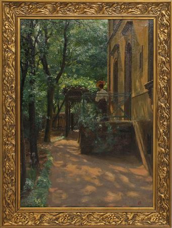 Sommerlicher Vorgarten mit eleganter Dame auf einem Treppenaufgang by Otto Fritzsche - Auction record, sale price, and art valuation. Compare with similar artists and explore comparable artworks.
