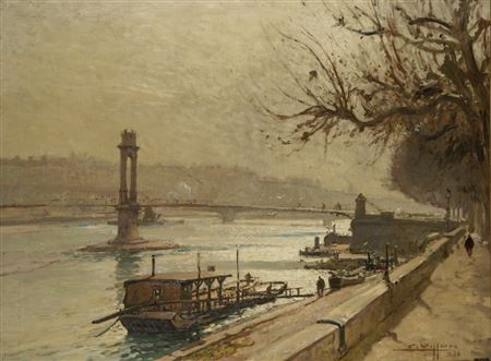 La passerelle du collège et le quai Jean Moulin en hiver, Lyon, 1938 by Eugène Villon - Auction record, sale price, and art valuation. Compare with similar artists and explore comparable artworks.