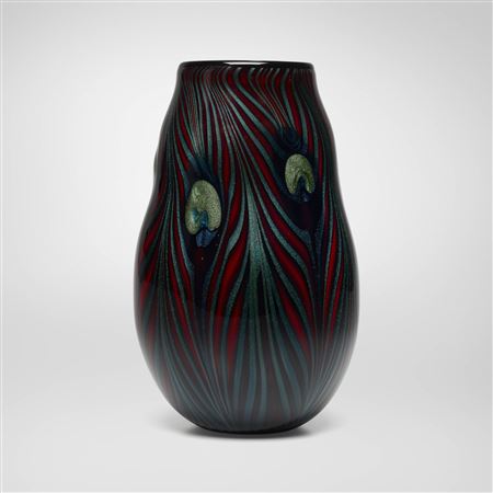 Bing Cherry Peacock Feather vase by Charles Lotton - Auction record, sale price, and art valuation. Compare with similar artists and explore comparable artworks.