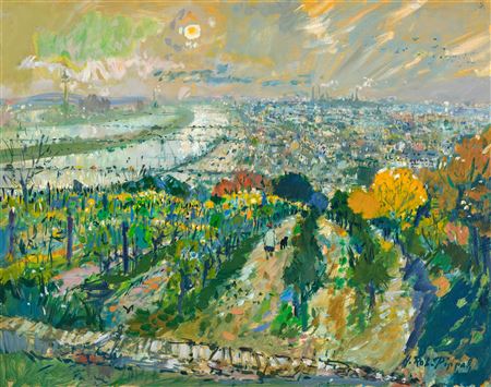 View from the Nussberg over the Vineyards to Vienna by Hans Robert Pippal - Auction record, sale price, and art valuation. Compare with similar artists and explore comparable artworks.