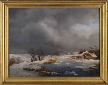 Winter scene with river. by Anton Bayer - Auction record, sale price, and art valuation. Compare with similar artists and explore comparable artworks.