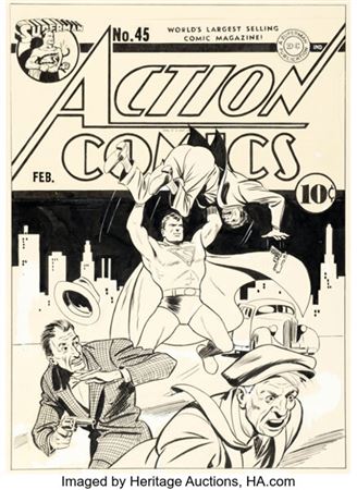 Fred Ray Action Comics #45 Superman Cover Original Art (DC, 1942) by Frederick E Ray Jr - Auction record, sale price, and art valuation. Compare with similar artists and explore comparable artworks.