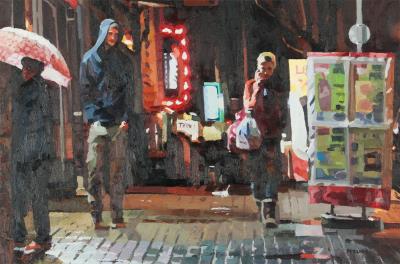 GIRL WITH A MOBILE PHONE BOTANIC AVENUE BELFAST by Trevor McElnea - Auction record, sale price, and art valuation. Compare with similar artists and explore comparable artworks.