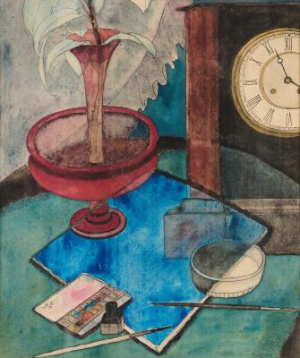 Composition with Clock by Vivian Forbes - Auction record, sale price, and art valuation. Compare with similar artists and explore comparable artworks.
