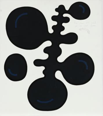 Fem små blå smil på en sort form by Poul Agger - Auction record, sale price, and art valuation. Compare with similar artists and explore comparable artworks.