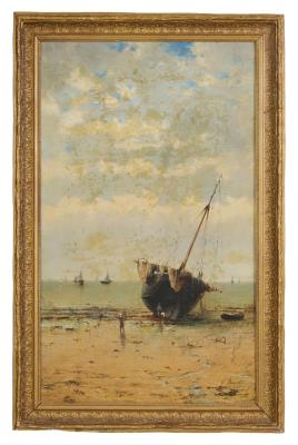 Fishing Boat Ashore the Beach by Ernest Bouche - Auction record, sale price, and art valuation. Compare with similar artists and explore comparable artworks.