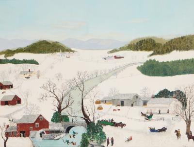 Over the River to Grandma's House by Grandma Moses - Auction record, sale price, and art valuation. Compare with similar artists and explore comparable artworks.