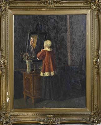 Lady in a Baroque 18th-century interior before a mirror by Reinhold Bressler - Auction record, sale price, and art valuation. Compare with similar artists and explore comparable artworks.