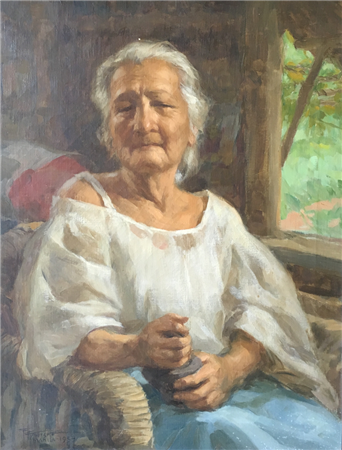 Blind Woman with Mortar and Pestle