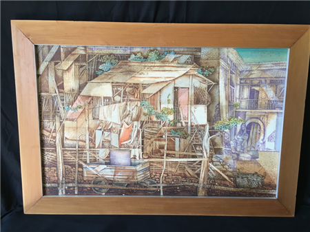 Large Village Scene with Figures Oil Painting - Image 1 of 4