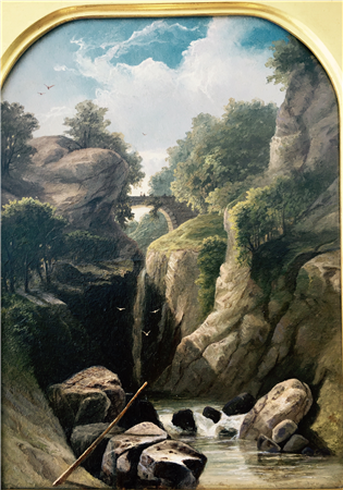 Gorge Scene with Stone Bridge & Waterfall - Image 1 of 2