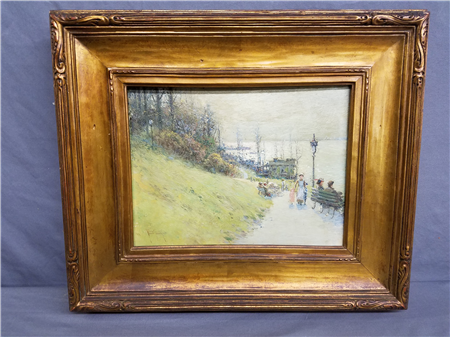 Paul Sawyier's "Riverside Park", Oil on Board