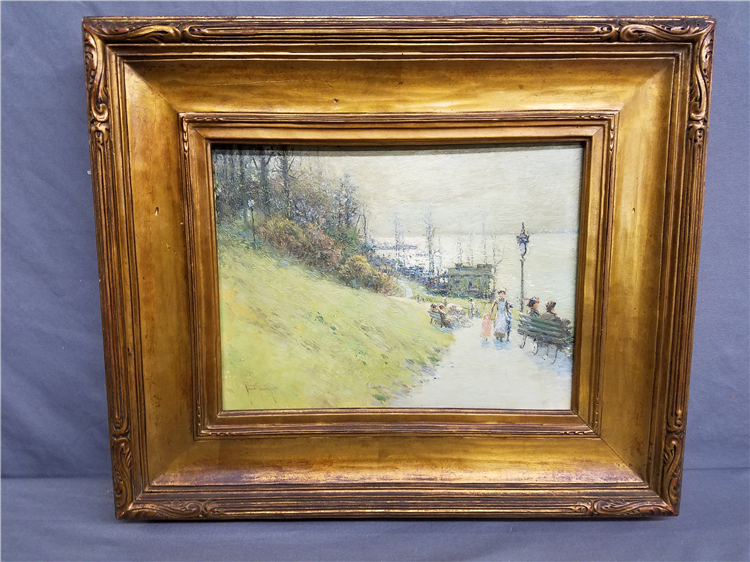 Paul Sawyier's "Riverside Park", Oil on Board
