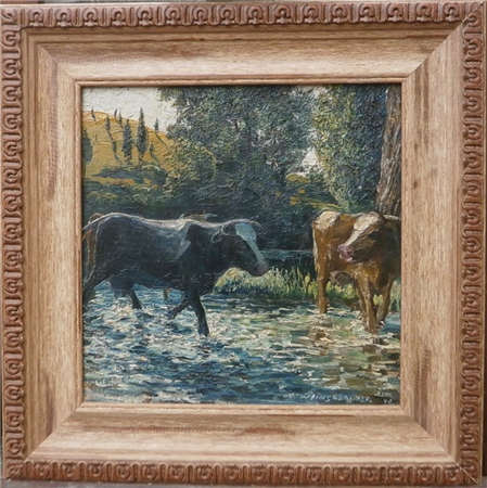 Pastoral Landscape with Cows, Stream & Hill - Image 1 of 4