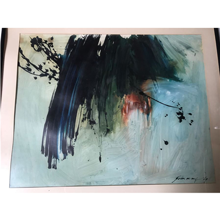 Vintage 1969 EARLY ORIGINAL Modernist Abstract Chinese Painting On Paper By John Way Aka Wei Letang