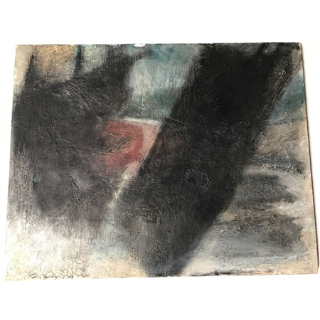 Vintage 1964 EARLY ORIGINAL Modernist Abstract Chinese Oil On Canvas Painting By John Way Aka Wei Letang