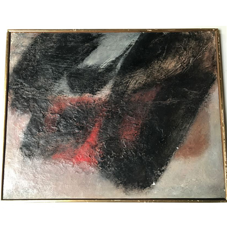 Vintage 1964 EARLY ORIGINAL Modernist Abstract Chinese Oil On Canvas Painting By John Way Aka Wei Letang