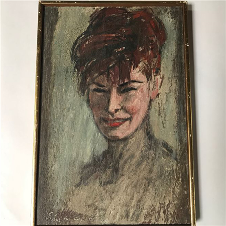 Vintage 1964 EARLY ORIGINAL Modernist Chinese Oil On Canvas Painting RARE Portrait By John Way Aka Wei Letang