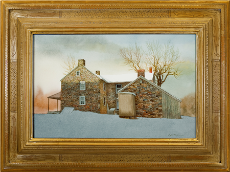 "Stone Farm House in Snow"