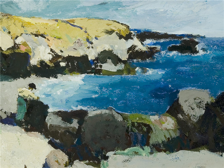 "Ocean Scene, Man on Rock" (Pirate's Cove, Newport Beach) - Image 2 of 2