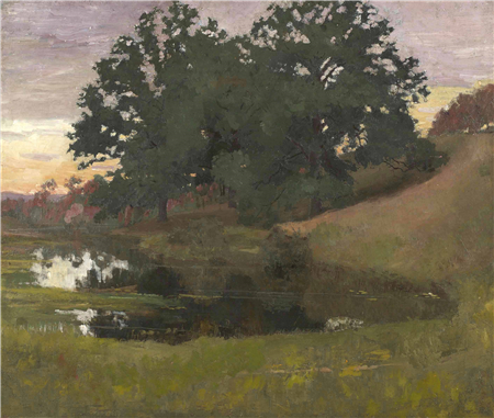 ARTHUR WESLEY DOW (American, 1857-1922)
The Hillside Pool, ca. 1890s 
Oil on canvas
25 1/2 x 30 1/4 inches