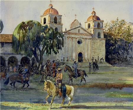 Edward Borein "The Gathering" Santa Barbara Mission