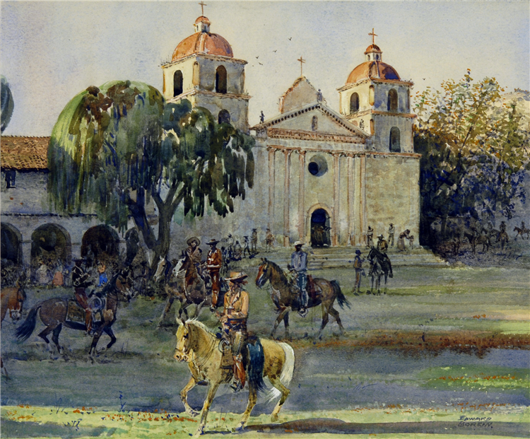 Edward Borein "The Gathering" Santa Barbara Mission