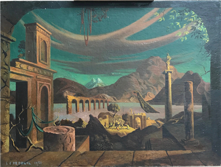 Figures in Surrealist Landscape with Hidden Faces