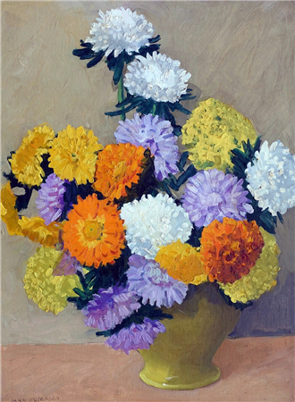 Mums in a Yellow Vase