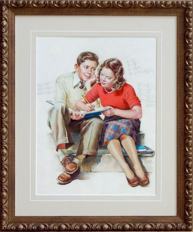 Girl Helping Admiring Boy with his Math Homework - Image 2 of 3