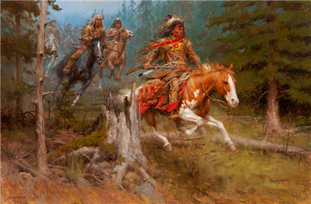 Andy Thomas "Blackfeet Phantoms" 24" x 36" oil on canvas SOLD 2018 March in Montana