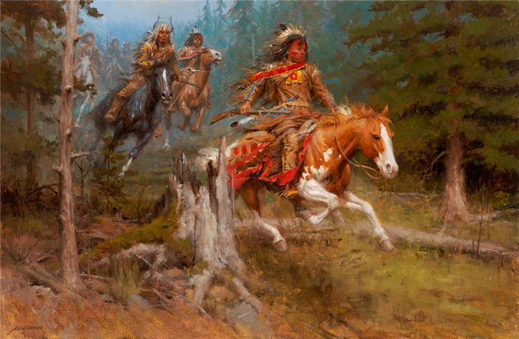 Andy Thomas "Blackfeet Phantoms" 24" x 36" oil on canvas SOLD 2018 March in Montana