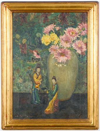 Bessie Lasky USA Chinoiserie Oil Painting - Image 1 of 4